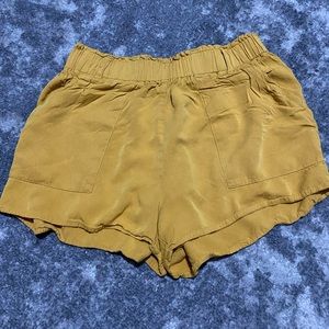 2 pair! Blush and mustard yellow cloth shorts w/ tie belt